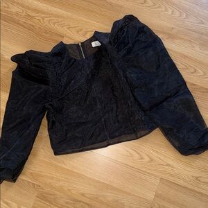 Lizette Collection Black Sheer Organza  Top Puff Sleeves Size Medium Filipina